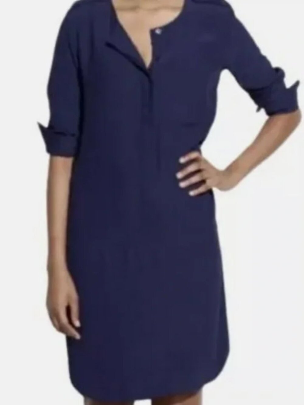 Madewell Cargo Tunic Dress Size Large Navy Blue Long Sleeve Viscose Shift Dress